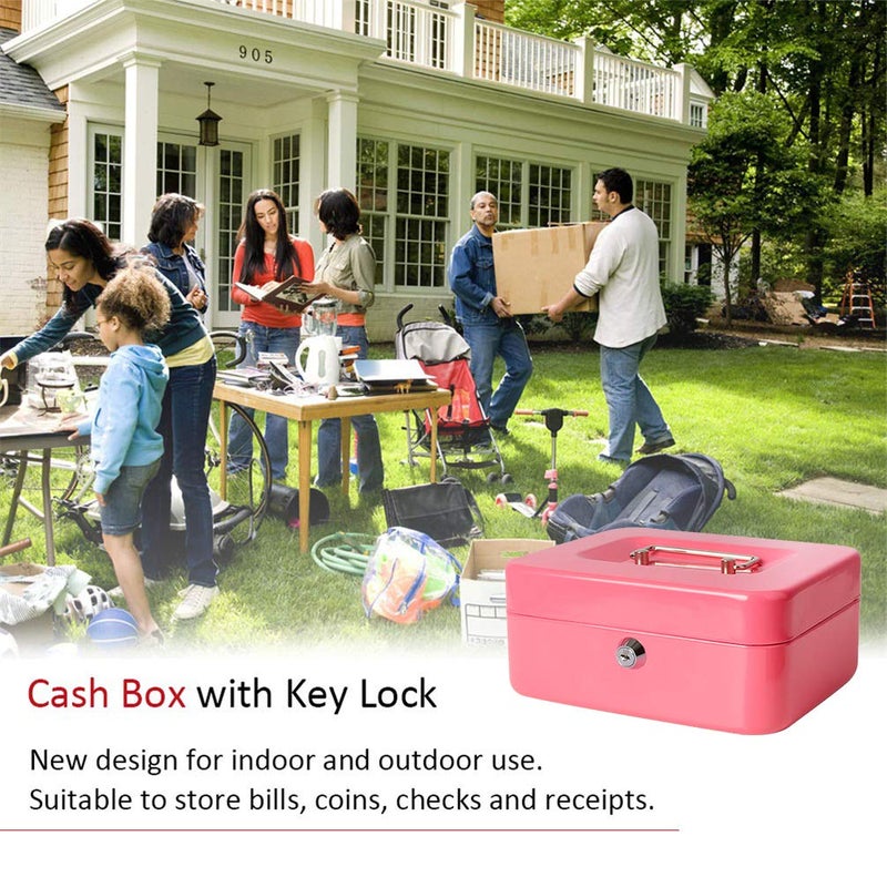 Decaller Cash Box with Money Tray, Metal Locking Money Box with Key Lock for Security, 7 4/5" x 6 1/3" x 3 1/2", Pink - Image 5